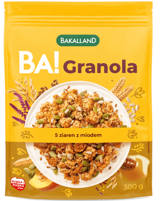 BAKALLAND BA! Granola 5 ziaren z miodem. 26,63 zl/kg