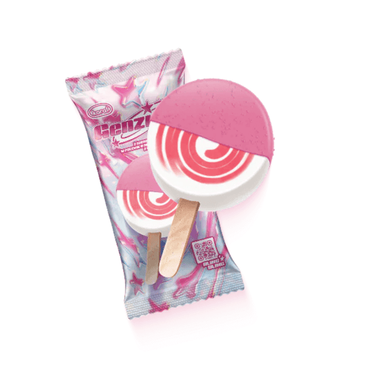 KORAL GENZIARA Lody o smaku smietankowym z sorbetem truskawkowym. 39,87 zl/l