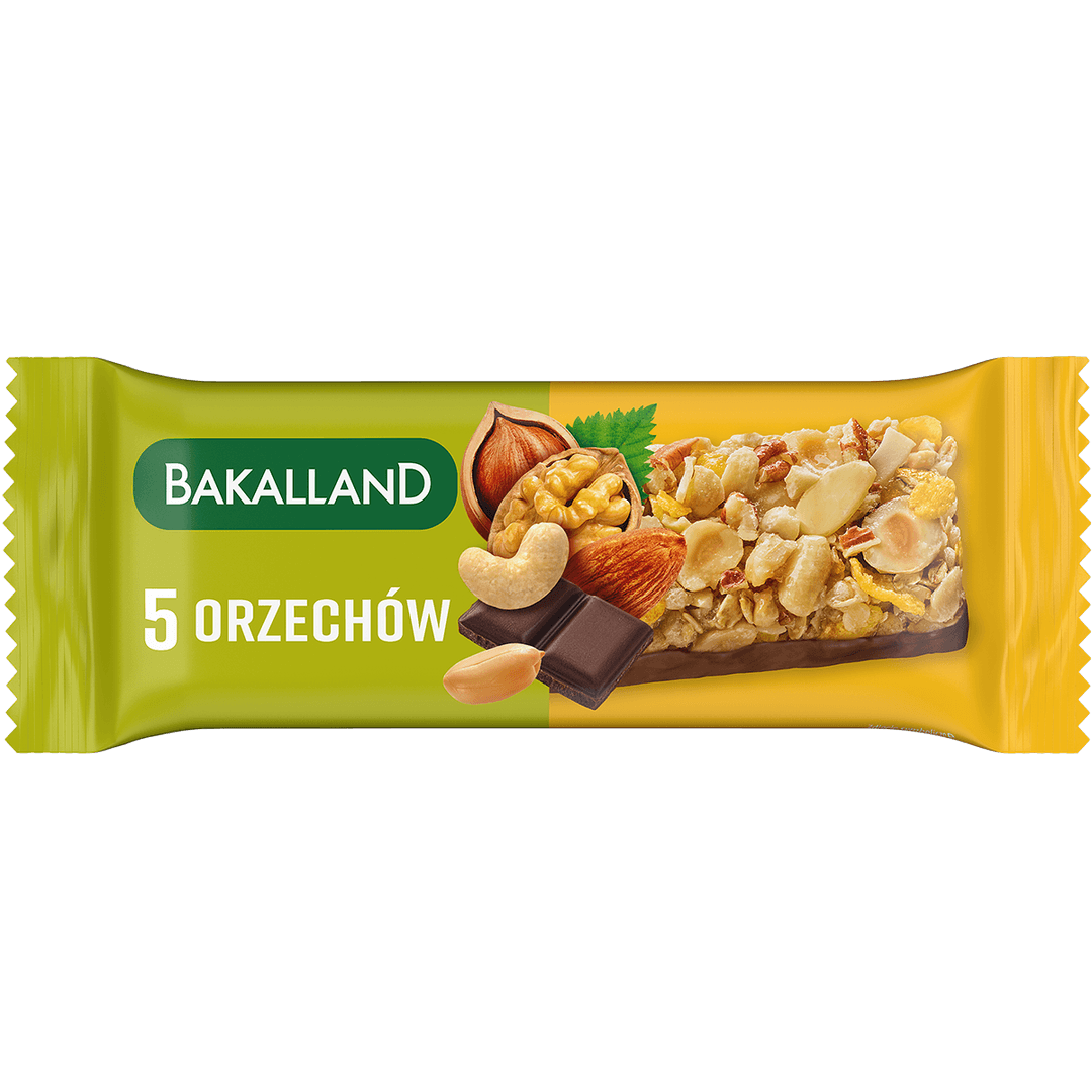 BAKALLAND BA! Baton zbozowy 5 orzechow. 47,25 zl/kg