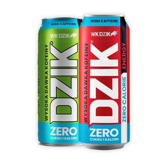 MULTIPAK DZIK Energy drink klasyczny bez cukru 500ml + DZIK Energy drink o smaku tropikalnym bez cukru 500ml.