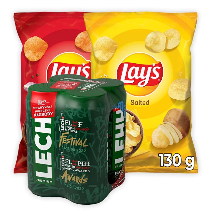 MULTIPAK LECH Piwo jasne x4+ Lay's paprykowe + Lay's solone.